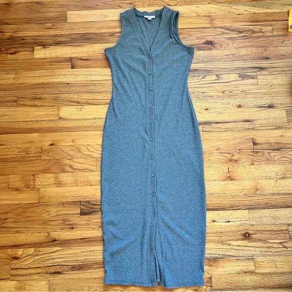 Bar III Dresses & Skirts - Bar III Gray Ribbed Midi Button UP Dress Y2K Minimalist Casual S/M